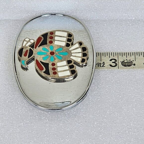 Thunderbird Bird Native American Peyote Southwest 80s Vintage Inlaid Belt Buckle - Picture 4 of 8
